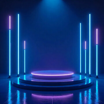 a mockup stage design clean and simple blue light efect