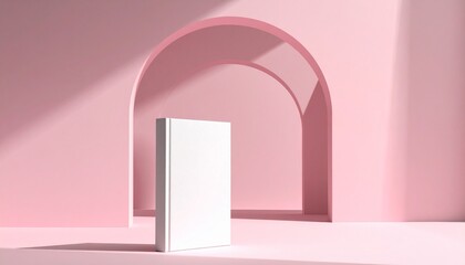 Fototapeta premium White Blank Book Mockup on Pink Minimalist Arch Background with Shadows