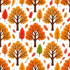 Autumn trees and leaves seamless pattern
