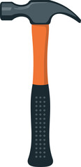 Close up of a claw hammer with an orange handle and black grip isolated on a white background