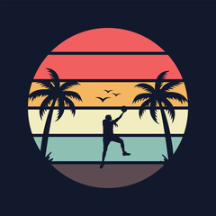 Basketball vintage t-shirt design. tropical island with palm trees.