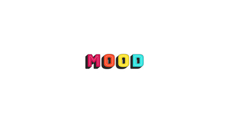 Mood colorful bold popular internet slang word. Relatable feeling. Teen expression. Generation z communication lingo. Chunky 3D letters with shadow effect. Fun typography. Bungee Shade font used