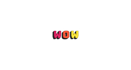 WOW interjection colorful bold popular internet slang word. Shoutout reaction. Exclamation shout. Excitement, surprise. Chunky 3D letters with shadow effect. Fun typography. Bungee Shade font used