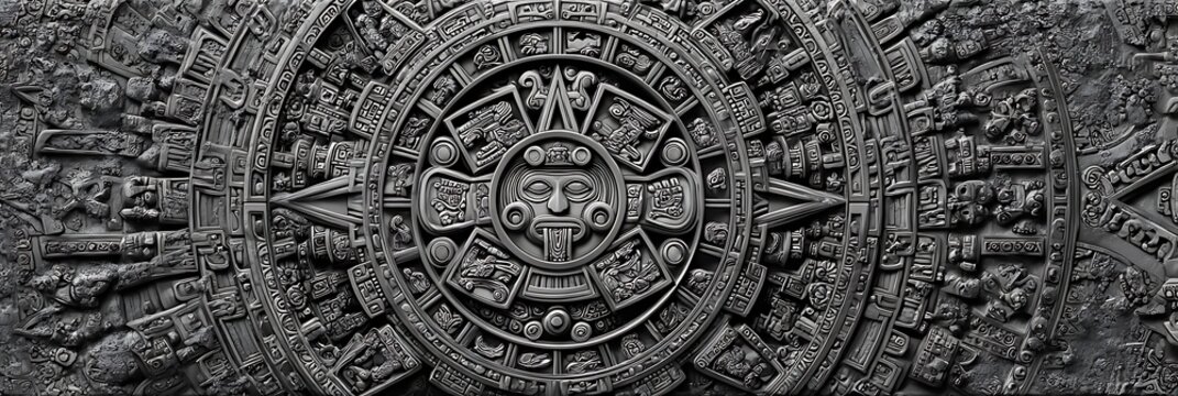 Monochrome HUD with carved tech symbols and ancient code overlays