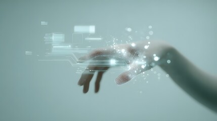 Abstract Hand Reaching for Digital Particles: Futuristic Technology Concept
