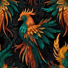 Obraz premium A papercut layered artwork of a majestic phoenix bird with emerald-green feathers, wings spread wide in flight. The bird is designed in a multi-layered papercut style, with crisp edges, shadow depth, 