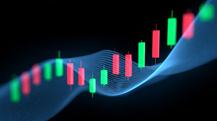 Red and green K-line and blue wavy line
