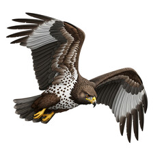 Soaring hunter illustrated, impressive eagle wings displayed across a dark scene