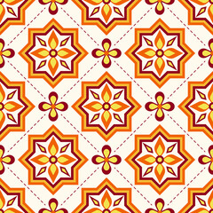 Vintage Thai Inspired Seamless Floral Geometric Pattern, Decorative Tile Background for Textile and Digital Paper