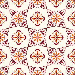 Vintage Thai Inspired Seamless Floral Geometric Pattern, Decorative Tile Background for Textile and Digital Paper