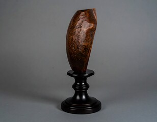 Abstract wooden sculpture on pedestal