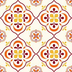 Vintage Thai Inspired Seamless Floral Geometric Pattern, Decorative Tile Background for Textile and Digital Paper