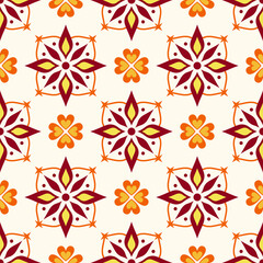 Vintage Thai Inspired Seamless Floral Geometric Pattern, Decorative Tile Background for Textile and Digital Paper