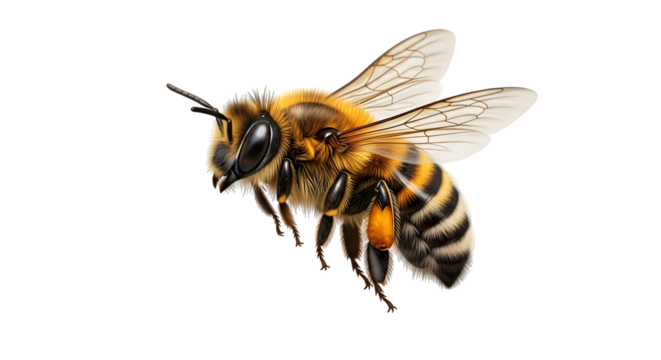 Detailed honeybee illustration showcasing its delicate wings and fuzzy texture