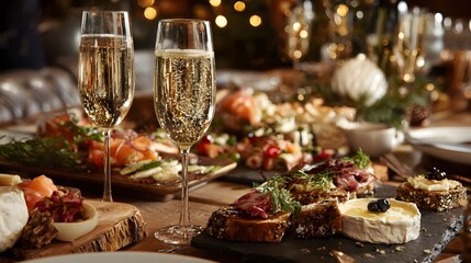 Festive Holiday Appetizers and Champagne