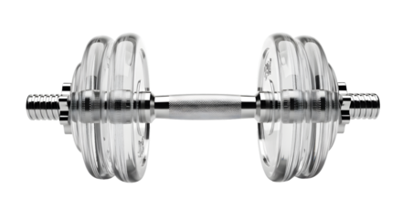 Crystal dumbbell shimmering isolated on black background, modern fitness concept