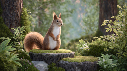 Squirrel standing on a stone