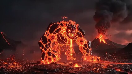 Colossal Magma Monster Unleashes Destructive Fury in a Fiery Volcanic Hellscape - Powered by Adobe