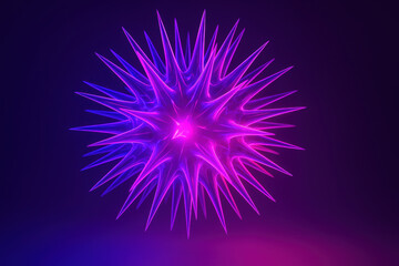 Abstract Geometric Design: A vibrant abstract illustration featuring a spiky, radiant form, highlighted with glowing neon hues, is showcased against a dark, gradient background