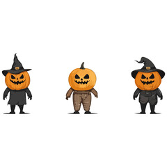 Pumpkin, pumpkin man, costume, Halloween festival, vector, transparent background, pumpkin, october, jack, celebration, scary, horror, evil, decoration, person, fun, pumpkin man sets, Various costumes