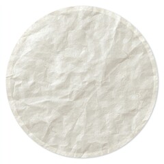 Beige round element with a crumpled, slightly textured paper-like appearance against a white background, casting a subtle shadow