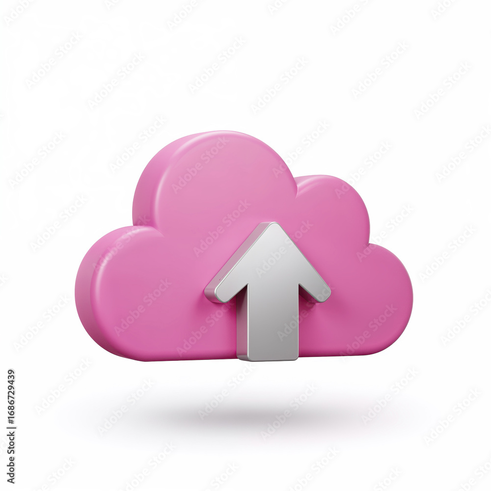 Fototapete cloud upload icon: a digital rendering showcases a sleek, pink cloud with a silver arrow pointing up