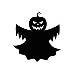 Fototapeta premium Spooky black silhouette of a pumpkin ghost. ghost scary face and jagged arms