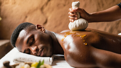 Relaxing spa experience with ayurvedic massage in tranquil setting for wellness and relaxation.