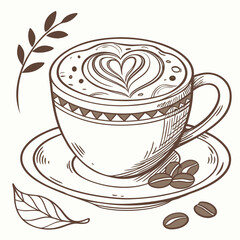 Vector art of cup of cappuccino with heart shape illustration