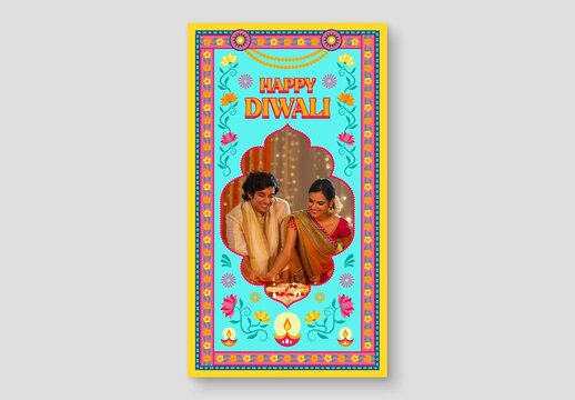 Happy Diwali Photo Frame Template for Indian Festival Greetings & Social Media Posts