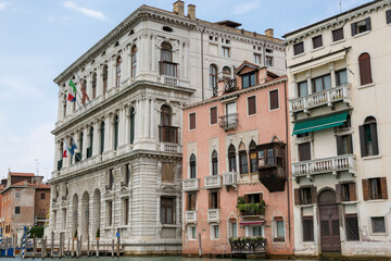 Venice, Italy - August 22, 2019: Architecture and facade of buildings of Venice