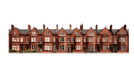 Row of classic Edwardian brick terrace houses on a street.