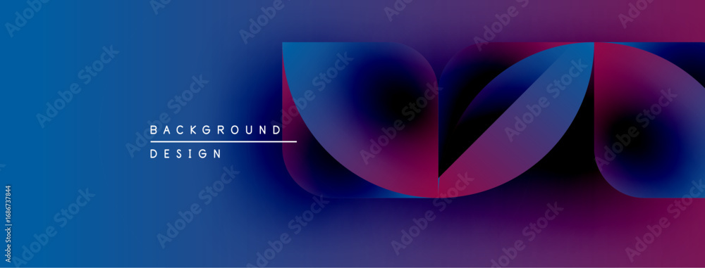 Aufkleber abstract fluid shapes blend vibrant blues, purples, pinks. modern design features text background, d