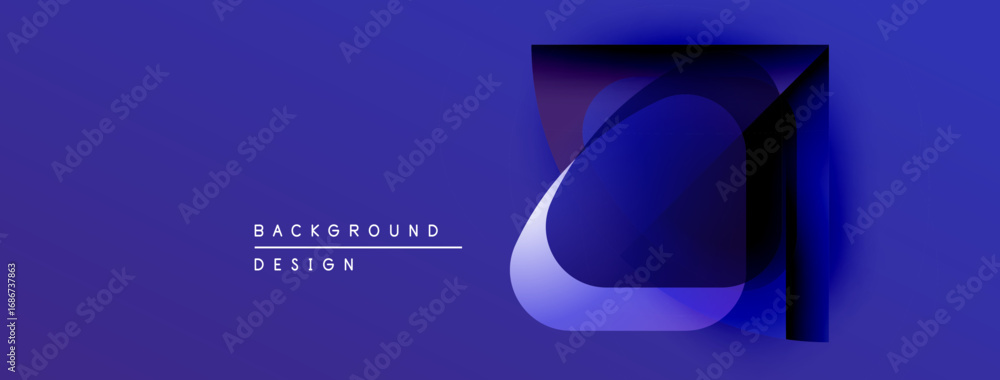 Poster abstract geometric design. overlapping shapes create depth, using purple hues. minimalist style, mod
