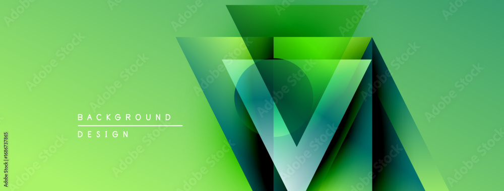 Poster abstract geometric background. green gradients create layered triangular shapes, modern design eleme