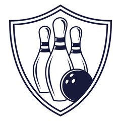Fototapeta premium Bowling pins and ball in a shield isolated on white background for sport and recreation