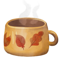 Cup of tea, autumn clipart watercolor