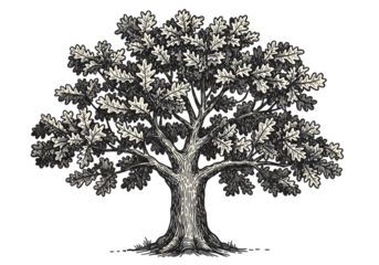 Isolated Silhouette Illustration Of An Oak Tree On A Black Background