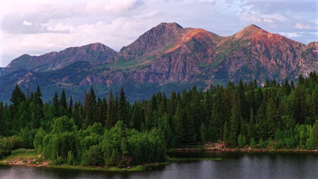 Lost Lake camping summer sunset Kebler Pass Crested Butte Paonia aerial drone Colorado Ruby Peak Rocky Mountains landscape view Irwin Lake Ohio Pass dense Aspen Trees Forest Sawatch Range forward pan