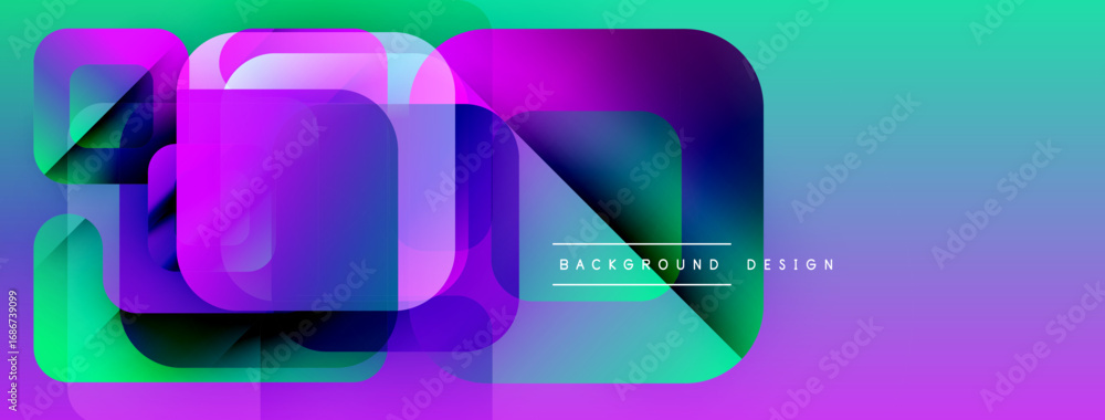 Poster abstract geometric shapes overlap, creating vibrant color gradients. modern design elements suggest 