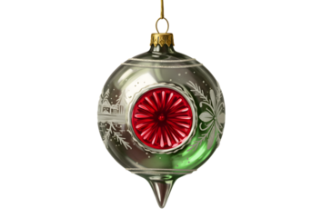 Isolated Silver Christmas Ornament with Red Center Decoration