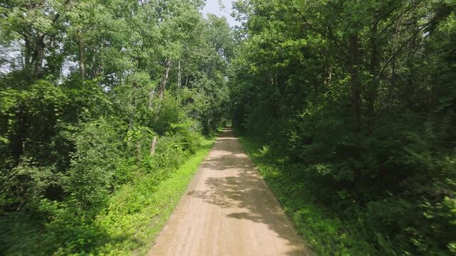 Above The Gandy Dancer State Trail At St. Croix Falls In Wisconsin, United States. Aerial Drone Shot