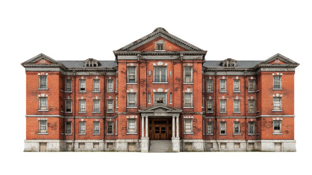 Grand symmetrical red brick hospital building from the early 20th century. - Powered by Adobe