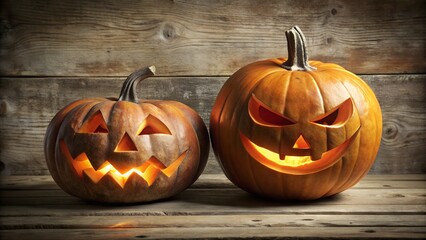 Obraz premium Collection of carved jackolanterns with various faces