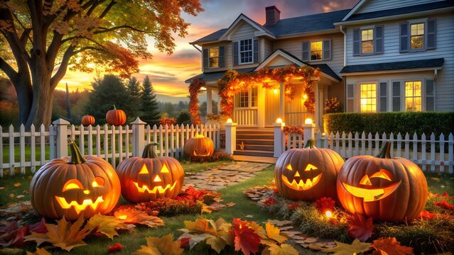 Many black paper bats flying on an orange background - Powered by Adobe