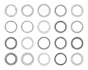 Collection of hand drawn circular decorative borders and frames