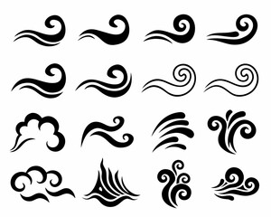 Collection of black swirls and waves decorative elements