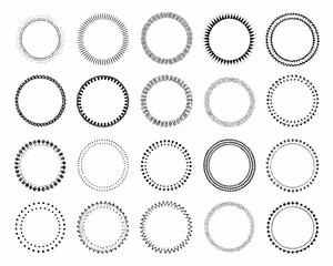 Collection of hand drawn circular decorative borders and frames