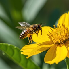 Honeybee collecting pollen from flower