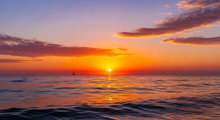 Obraz premium Sunset sailboat ocean seascape.